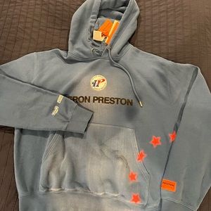Heron Preston Hooded Sweatshirt Hail Mary Men’s Large Blue Distressed